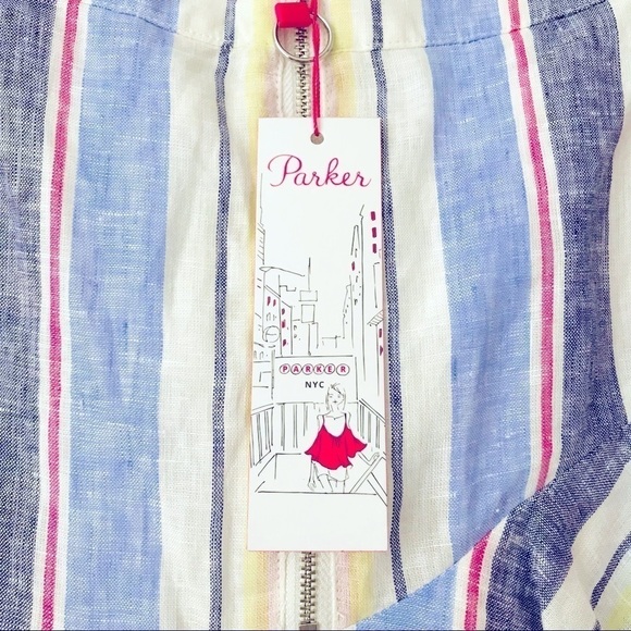 New! Parker Linen Bohemian Striped Ruffle Tier Beach Mini Skirt - Picture 6 of 8